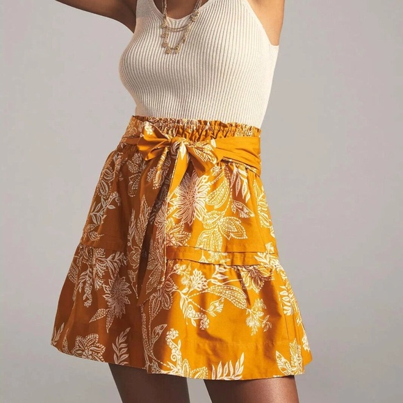 Anthropologie Dresses & Skirts - Anthropologie Maeve Somerset Mini Skirt 100% Cotton Golden Floral Medium